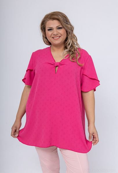 Picture of CURVY GIRL KEYHOLE NECKLINE BLOUSE IN LINEN LIKE FABRIC